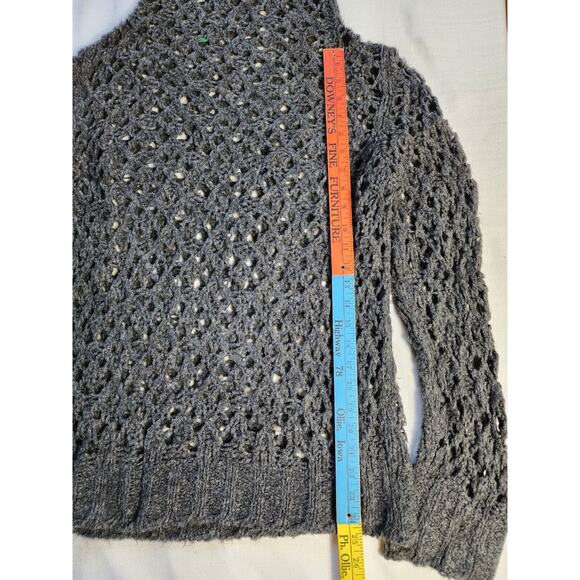 United Colors of Benetton Charcoal Grey Chunky Open Knit Turtleneck Sweater Med - Picture 3 of 7